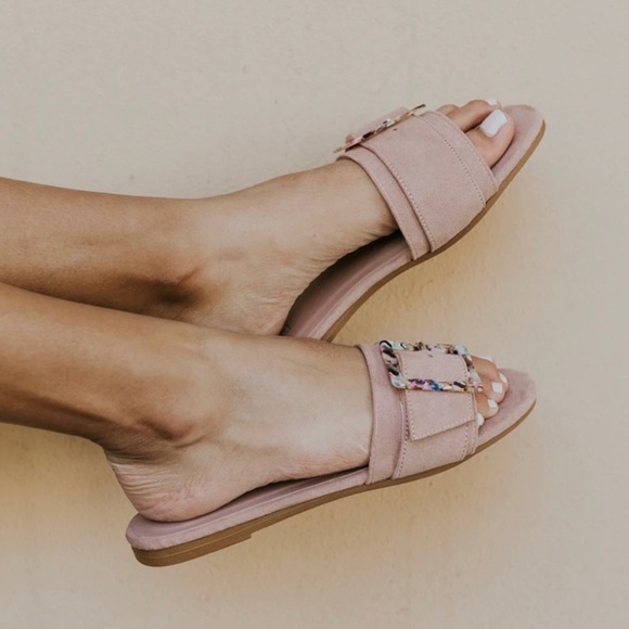 New Roolee Galena Buckle Slides Dusty Rose Sz 7 - Picture 3 of 4